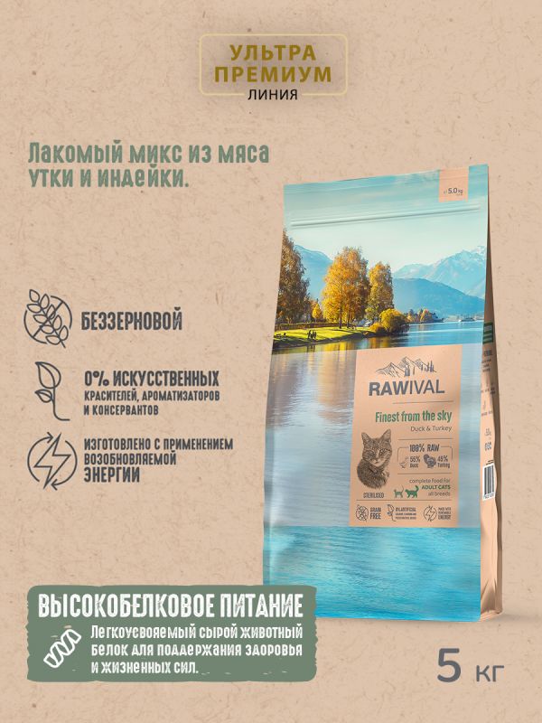 RAWIVAL Finest from the Sky Утка и Индейка для стерилизованных кошек